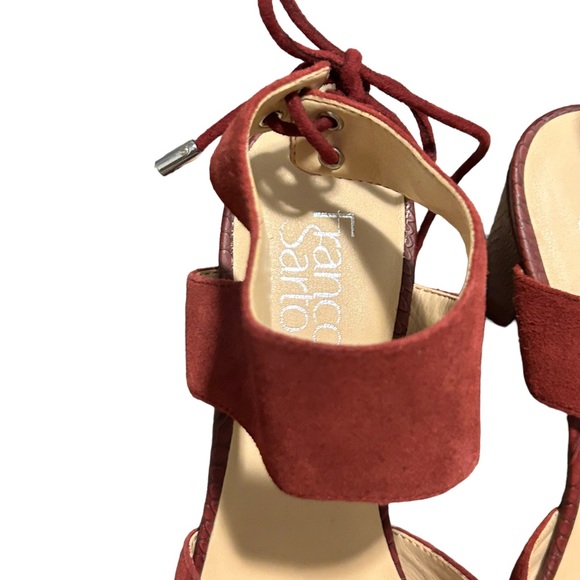 FRANCO SARTO Women's Dark Red Suede Open Toe Lace Up Back Heeled Sandal-SIze 7 - Picture 5 of 13